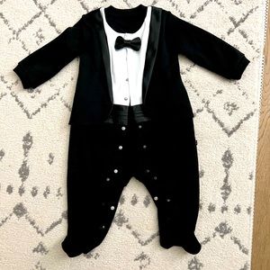 6 month snap up one piece baby tux